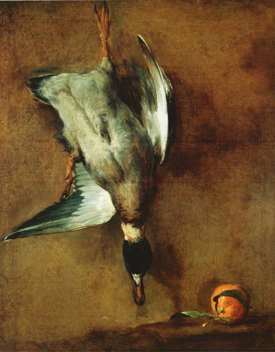 A Mallard Duck Tied to the Wall and a Bigarade by Jean Baptiste Simeon Chardin